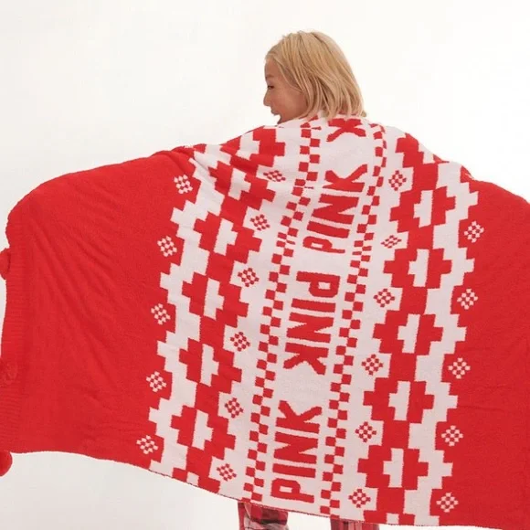 New Victoria’s Secret PINK logo Soft Red White
Marshmallow Knit Blanket Throw - Picture 2 of 6